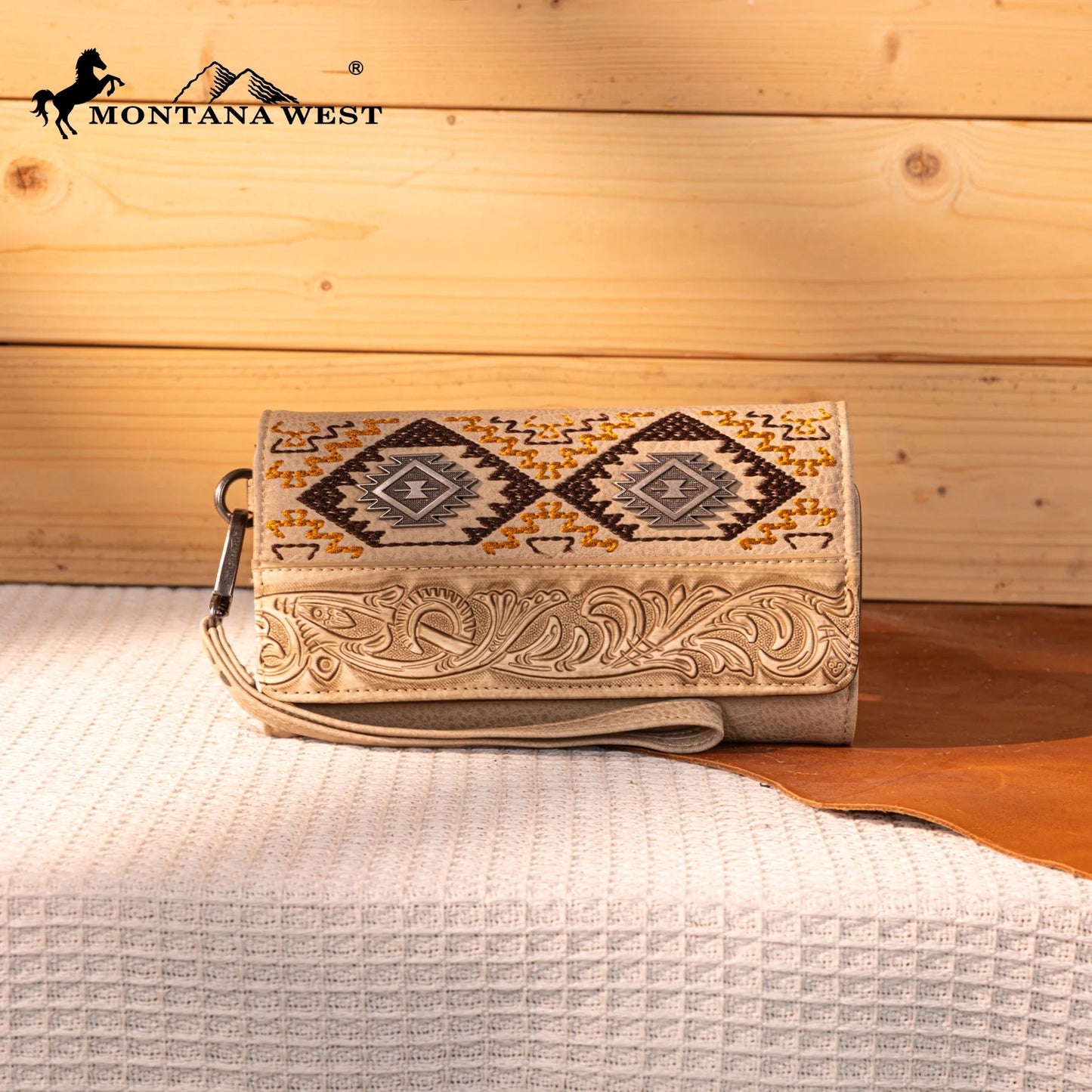 Montana West Tooled Embroidered Wallet - Tan