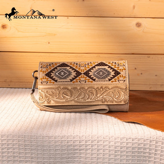 Montana West Tooled Embroidered Wallet - Tan