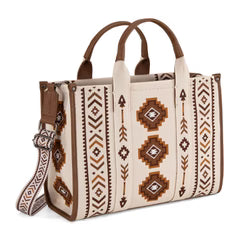 Montana West Aztec Retro Arrows Dual Sided Print Large Tote/Crossbody Bag - Beige
