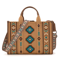 Montana West Aztec Retro Arrows Dual Sided Print Large Tote/Crossbody Bag - Brown