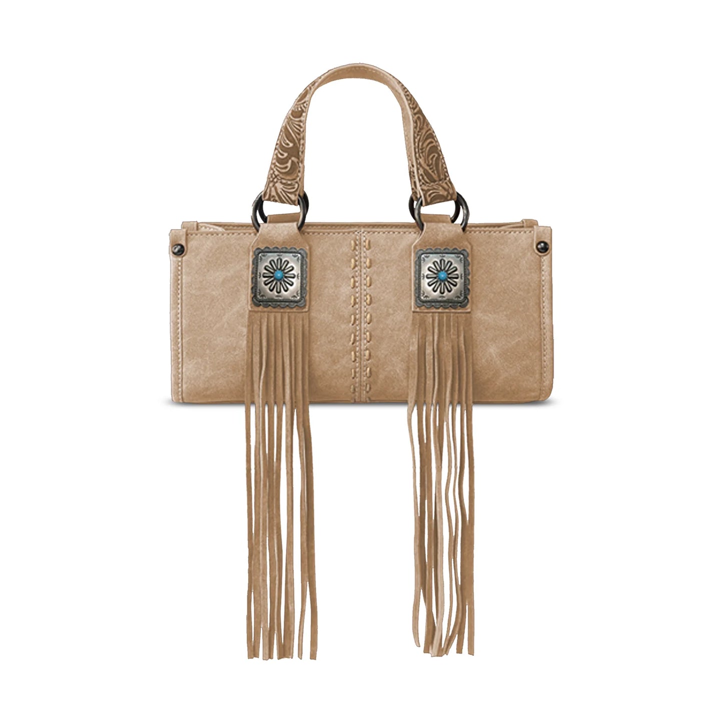 Montana West Western Fringe Concho Mini Crossbody Bag - Tan