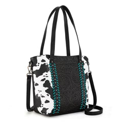 Montana West Tooled Carry Tote/Crossbody Bag - Black