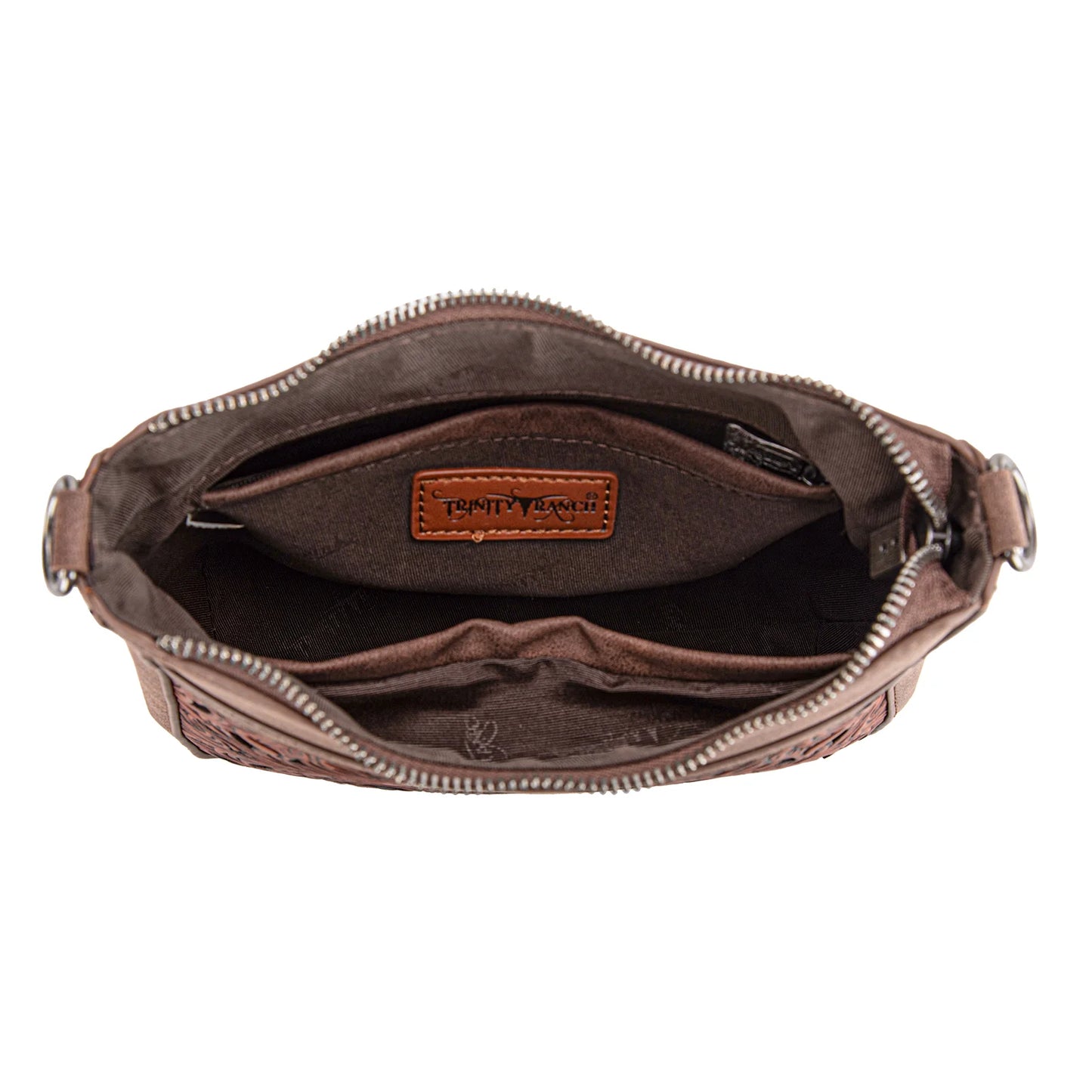 Trinity Ranch Floral Aztec Tooled Crossbody Bag - Coffee
