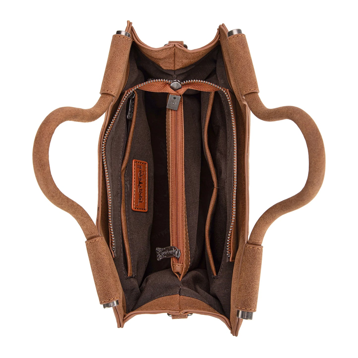 Trinity Ranch Floral Aztec Tooled Carry Tote/Crossbody Bag - Brown