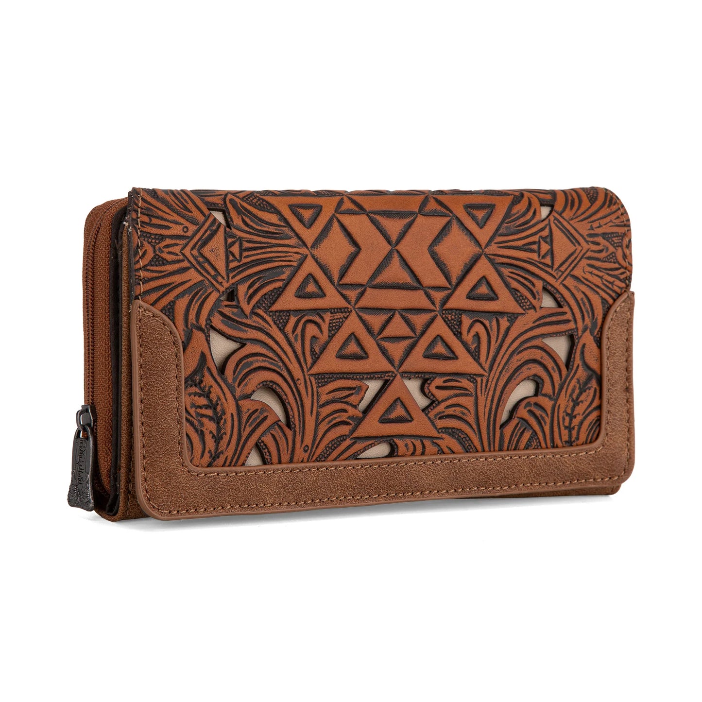 Trinity Ranch Floral Aztec Tooled Wallet - Brown