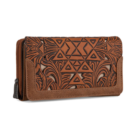 Trinity Ranch Floral Aztec Tooled Wallet - Brown