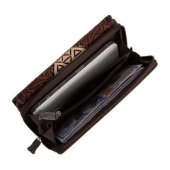 Trinity Ranch Floral Aztec Tooled Wallet - Coffee