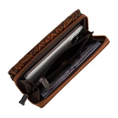Trinity Ranch Floral Aztec Tooled Wallet - Brown