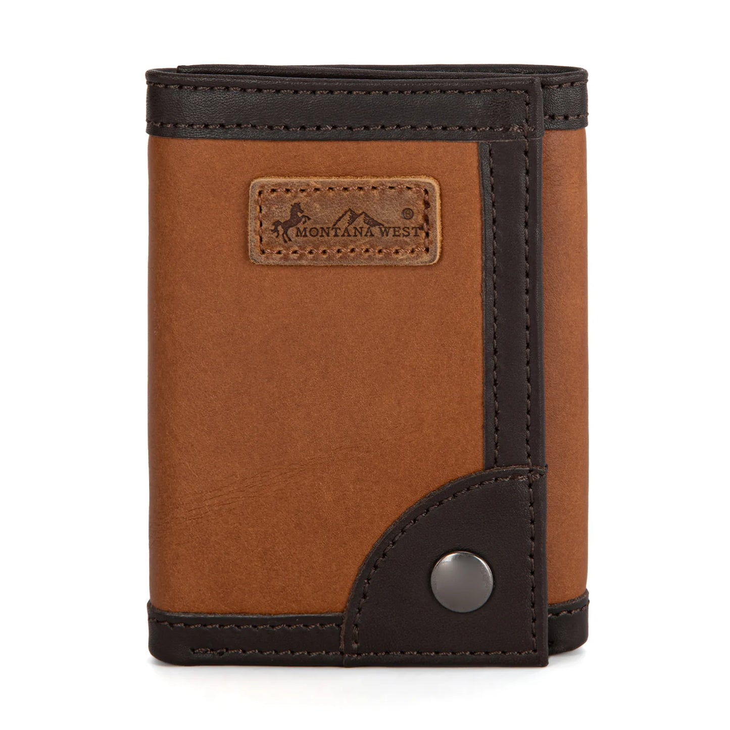Montana West Genuine Leather Tooled Tri-Fold RFID Wallet - Brown