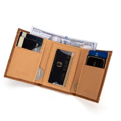 Montana West Genuine Leather Tooled Tri-Fold RFID Wallet - Tan