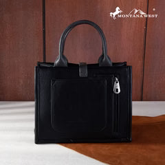 Montana West Buckle Aztec Carry Tote/Crossbody Bag - Black