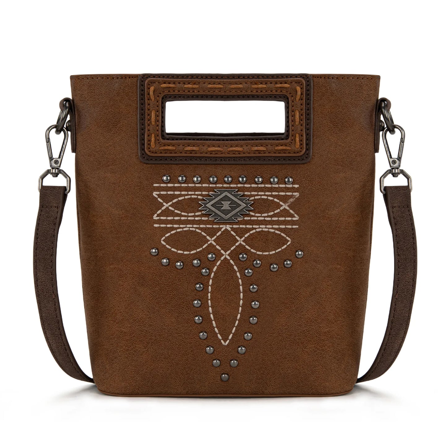 Montana West Cut Out Embroidered Top Handle Crossbody Bag - Brown