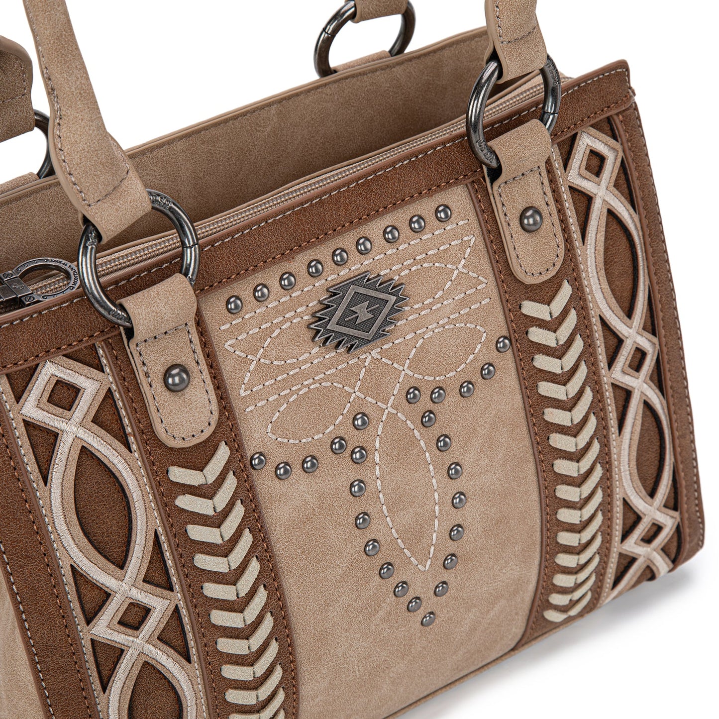 Montana West Cut Out Embroidered Carry Tote - Tan