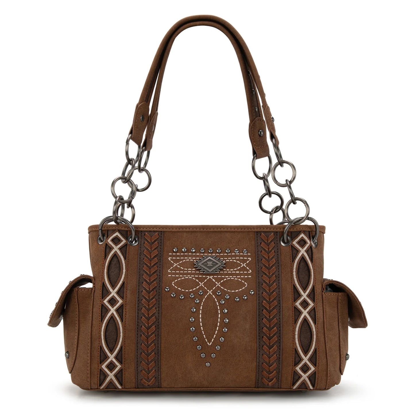 Montana West Cut Out Embroidered Carry Satchel - Brown