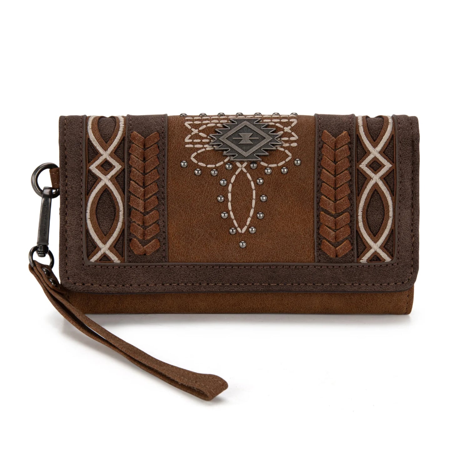 Montana West Cut Out Embroidered Wallet - Brown