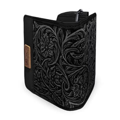 Montana West Genuine Leather Tooled Tri-Fold RFID Wallet - Black