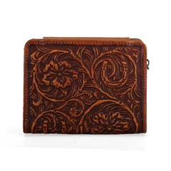 Montana West Genuine Leather Tooled Tri-Fold RFID Wallet - Brown