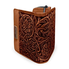 Montana West Genuine Leather Tooled Tri-Fold RFID Wallet - Brown