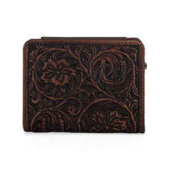 Montana West Genuine Leather Tooled Tri-Fold RFID Wallet - Coffee