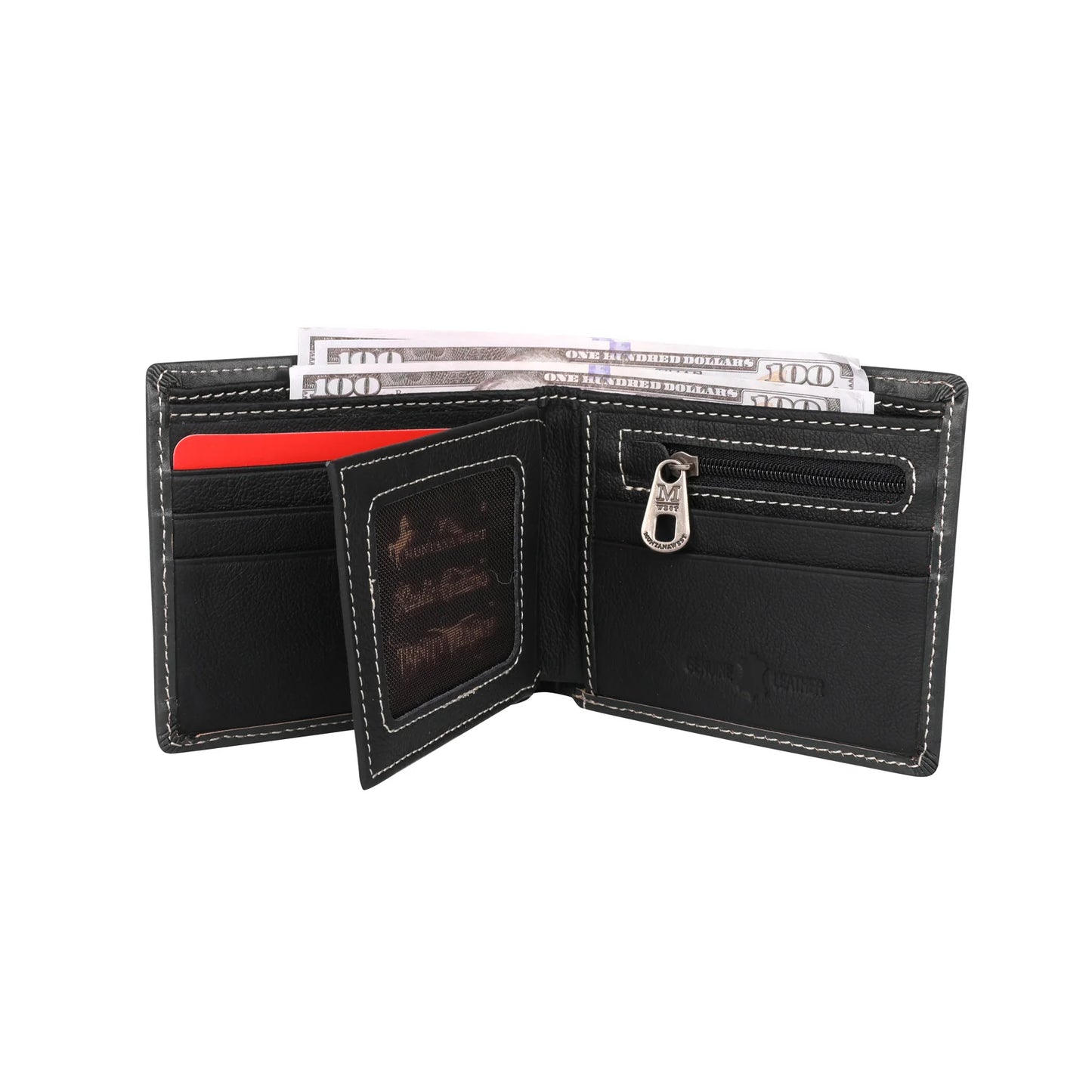 Montana West Genuine Tooled Leather Collection Mens Wallet - Black - MWSW001BK
