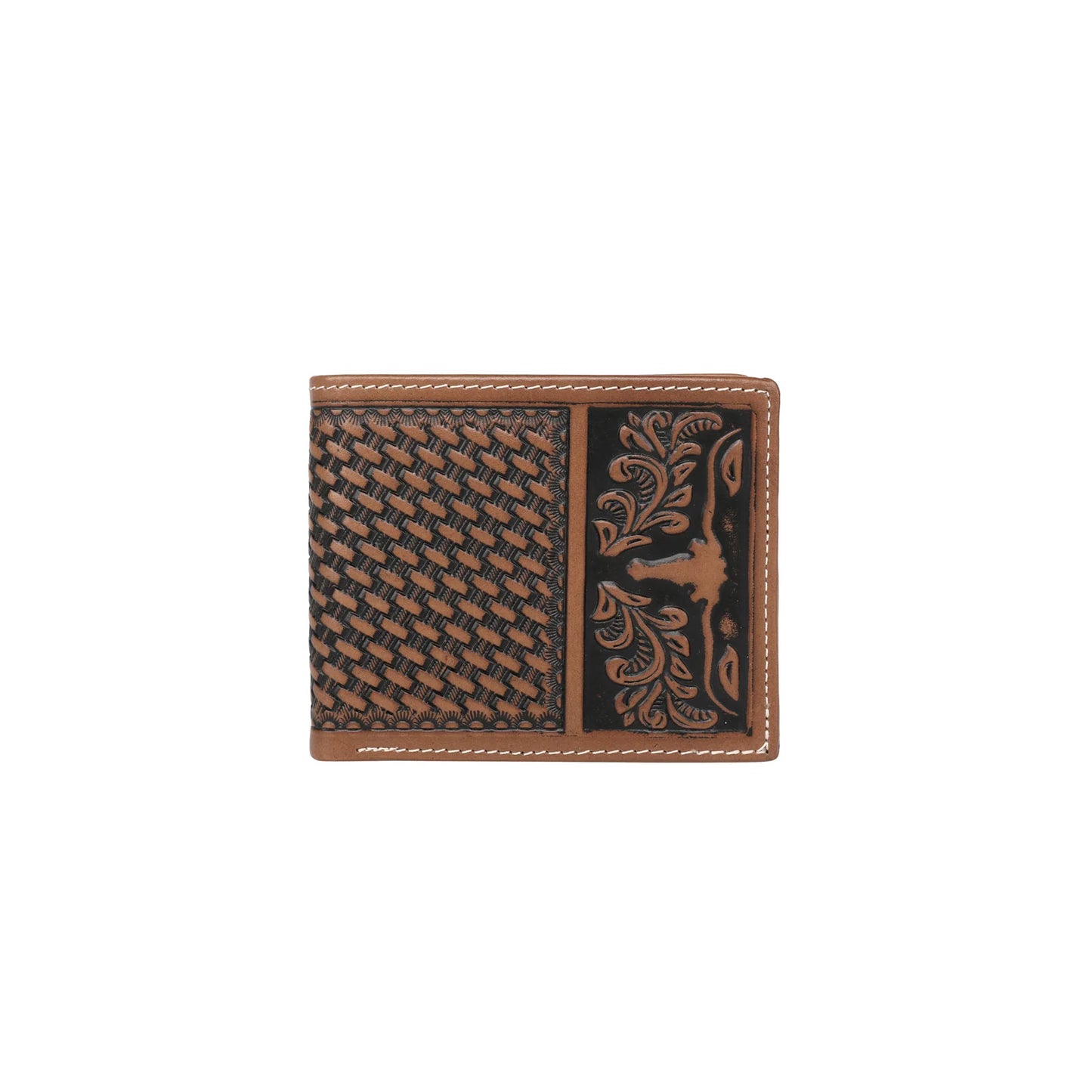 Montana West Genuine Tooled Leather Collection Mens Wallet - Brown - MWSW002BR