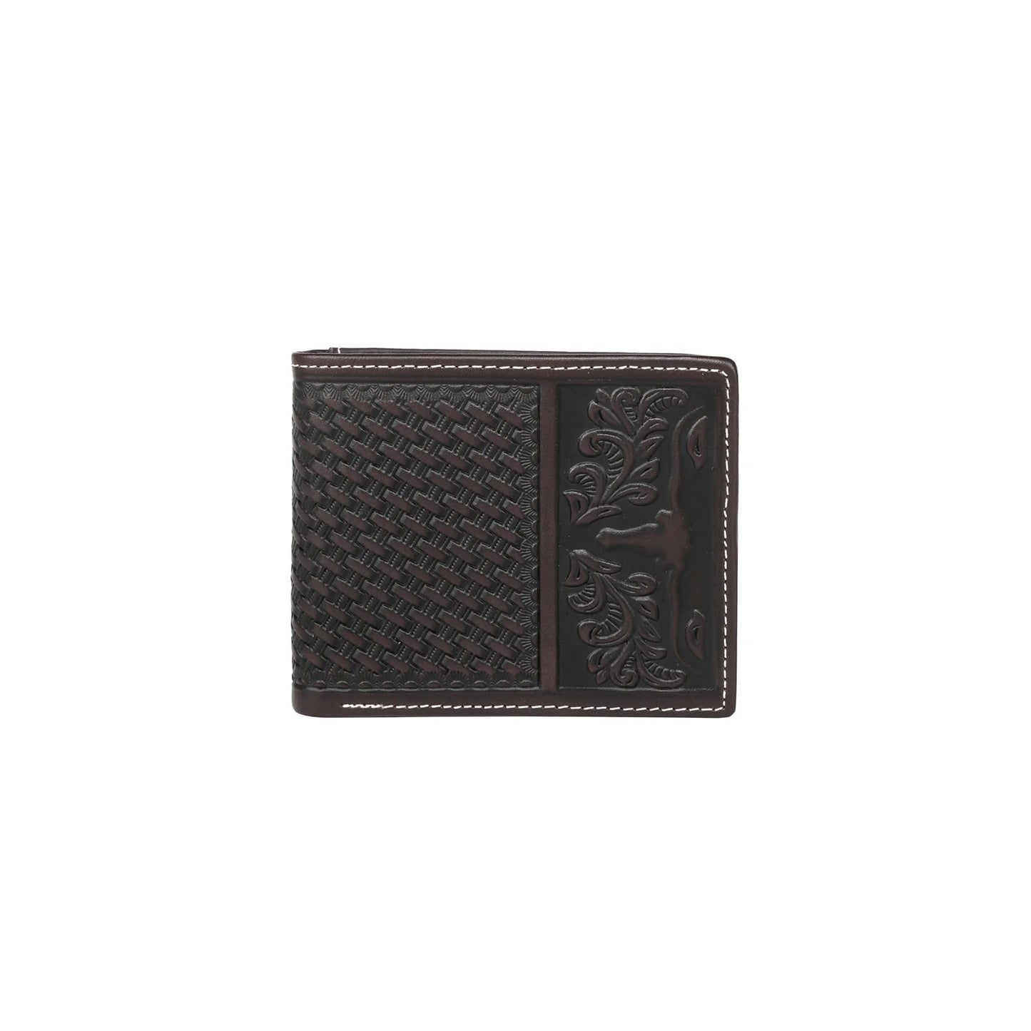 Montana West Genuine Tooled Leather Collection Mens Wallet - Black - MWSW002BK