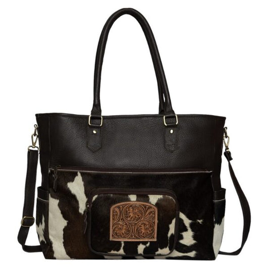 The Design Edge Cowhide and Tooling Nappy Bag - NB 150 - Brown & White