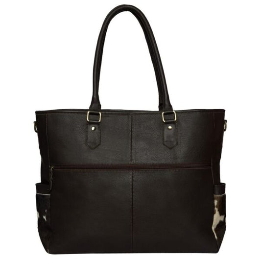 The Design Edge Cowhide and Tooling Nappy Bag - NB 150 - Brown & White