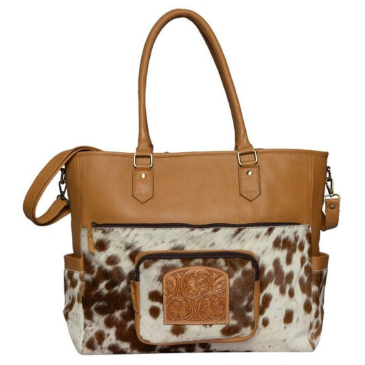 The Design Edge Cowhide and Tooling Nappy Bag - NB 150 - Tan & White