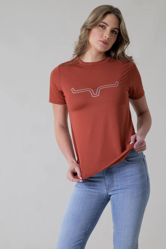 Kimes Ranch Ladies Outlier Tech Tee Shirt - Rust