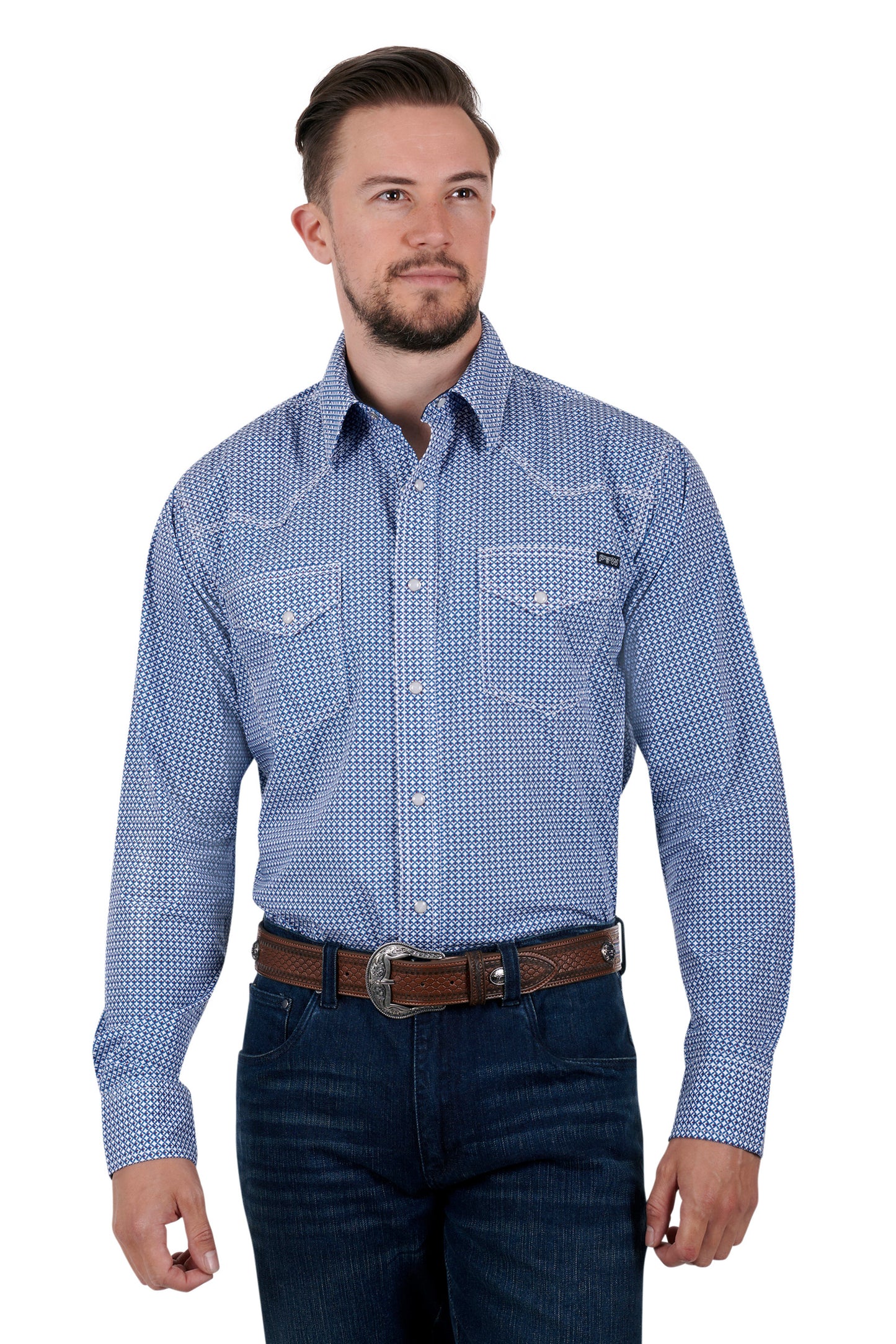 Pure Western Mens Oliver L/S Shirt - Blue/Red - P3S1100751