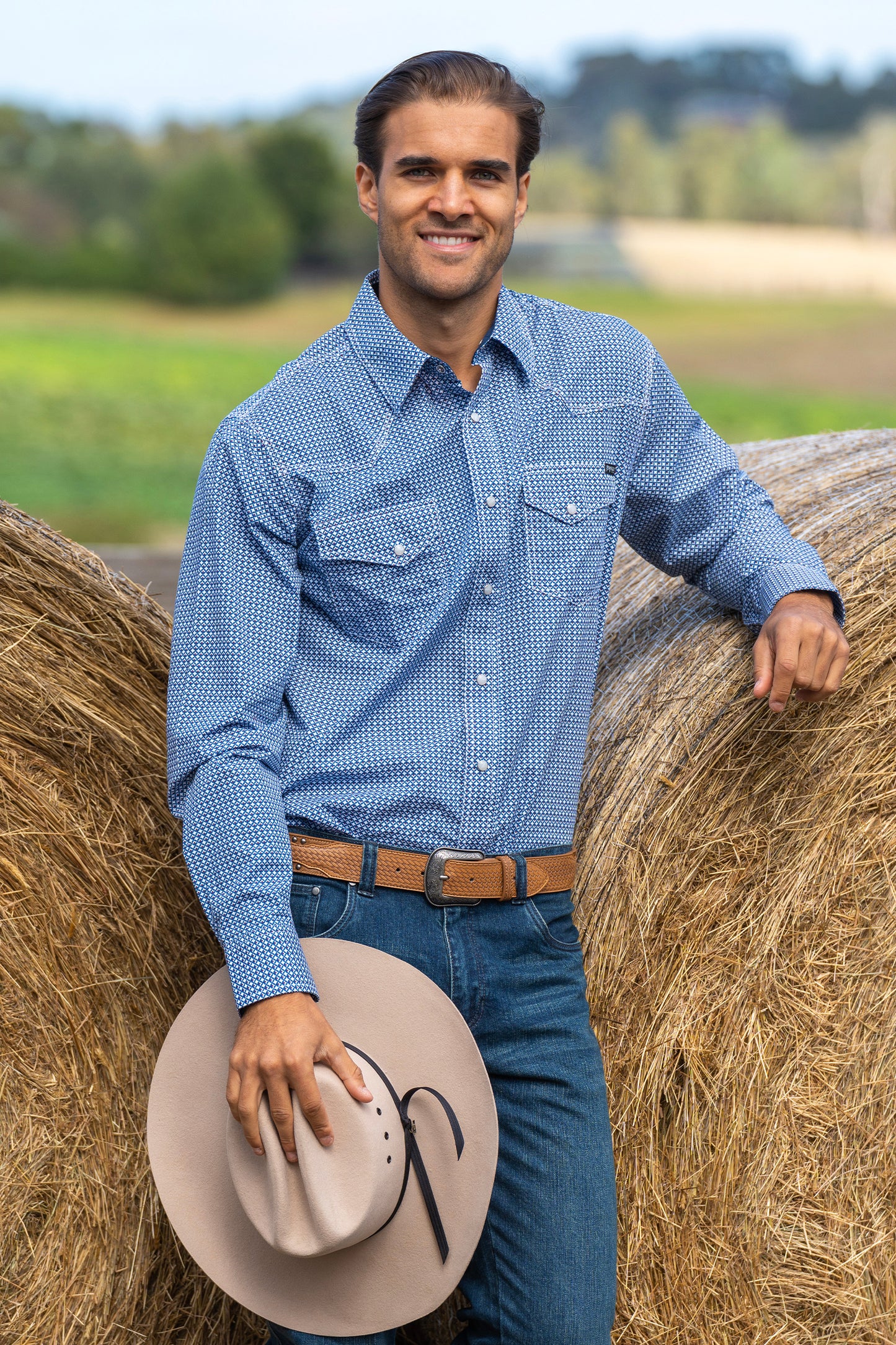 Pure Western Mens Oliver L/S Shirt - Blue/Red - P3S1100751