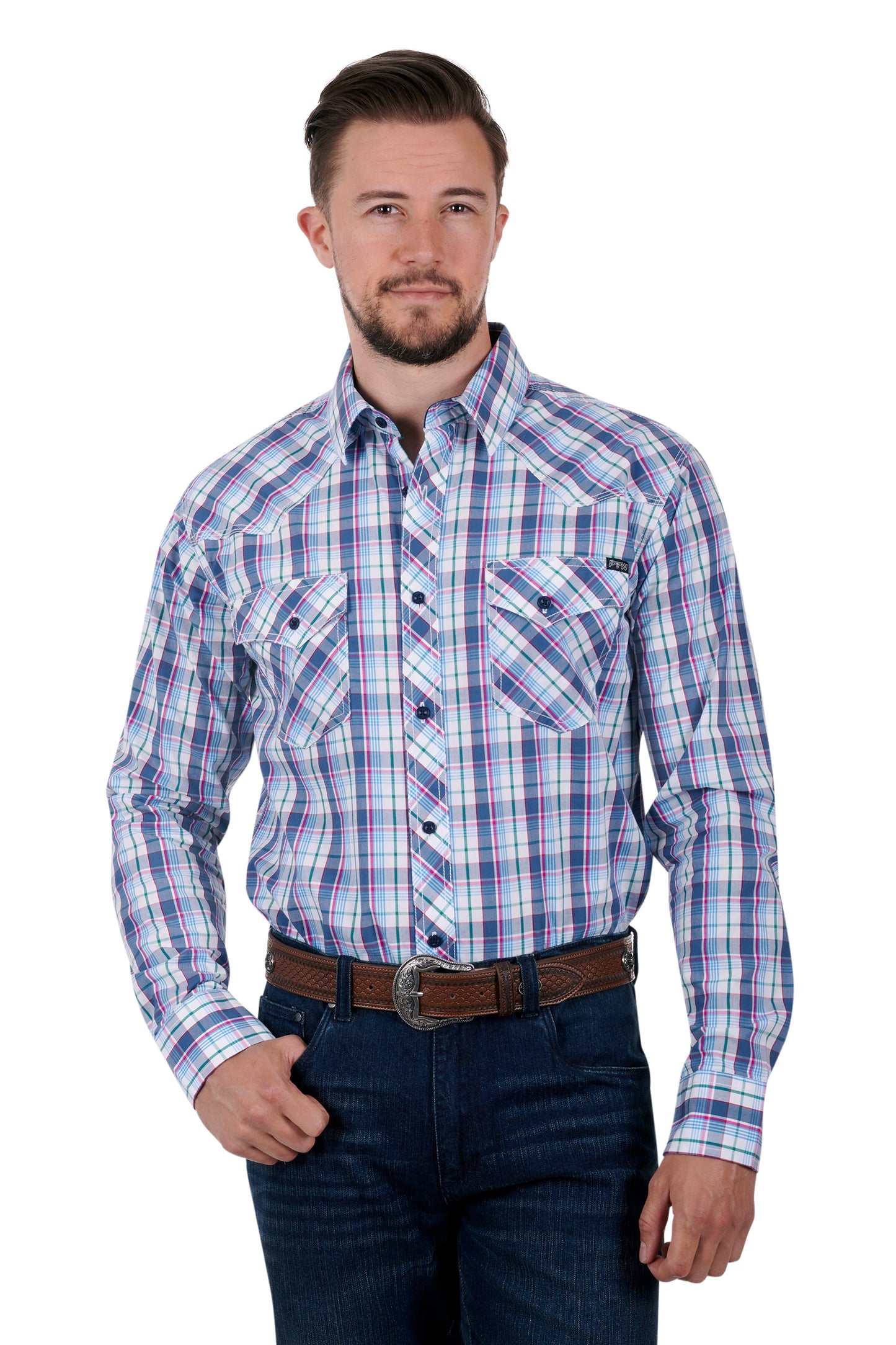 Pure Western Mens Alex L/S Shirt - Blue/Red - P3S1100752