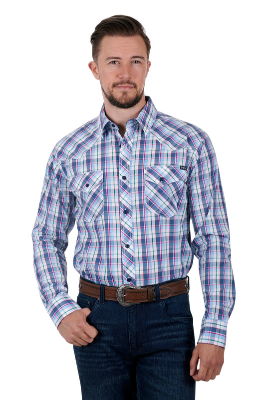 Pure Western Mens Alex L/S Shirt - Blue/Red - P3S1100752