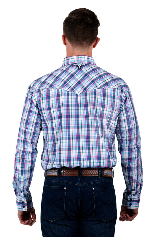 Pure Western Mens Alex L/S Shirt - Blue/Red - P3S1100752