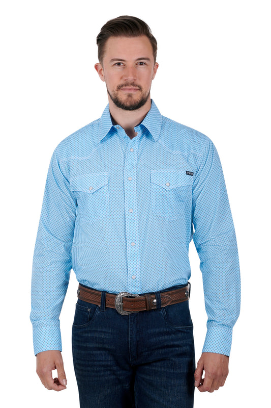 Pure Western Mens Thompson L/S Shirt - Blue/Tan - P3S1100757