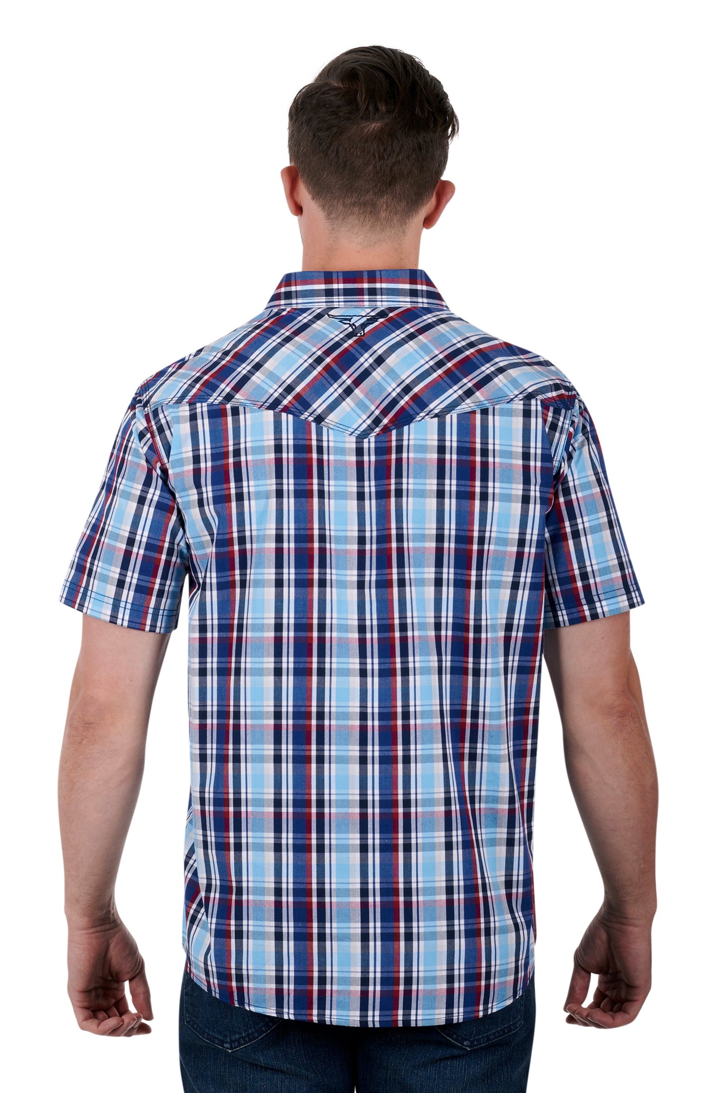 Pure Western Mens Logan S/S Shirt - Navy/Red - P3S1102754