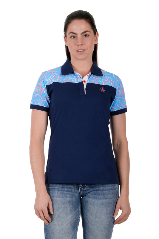 Pure Western Ladies Kelsey S/S Polo - Navy/Multi  - P3S2567695