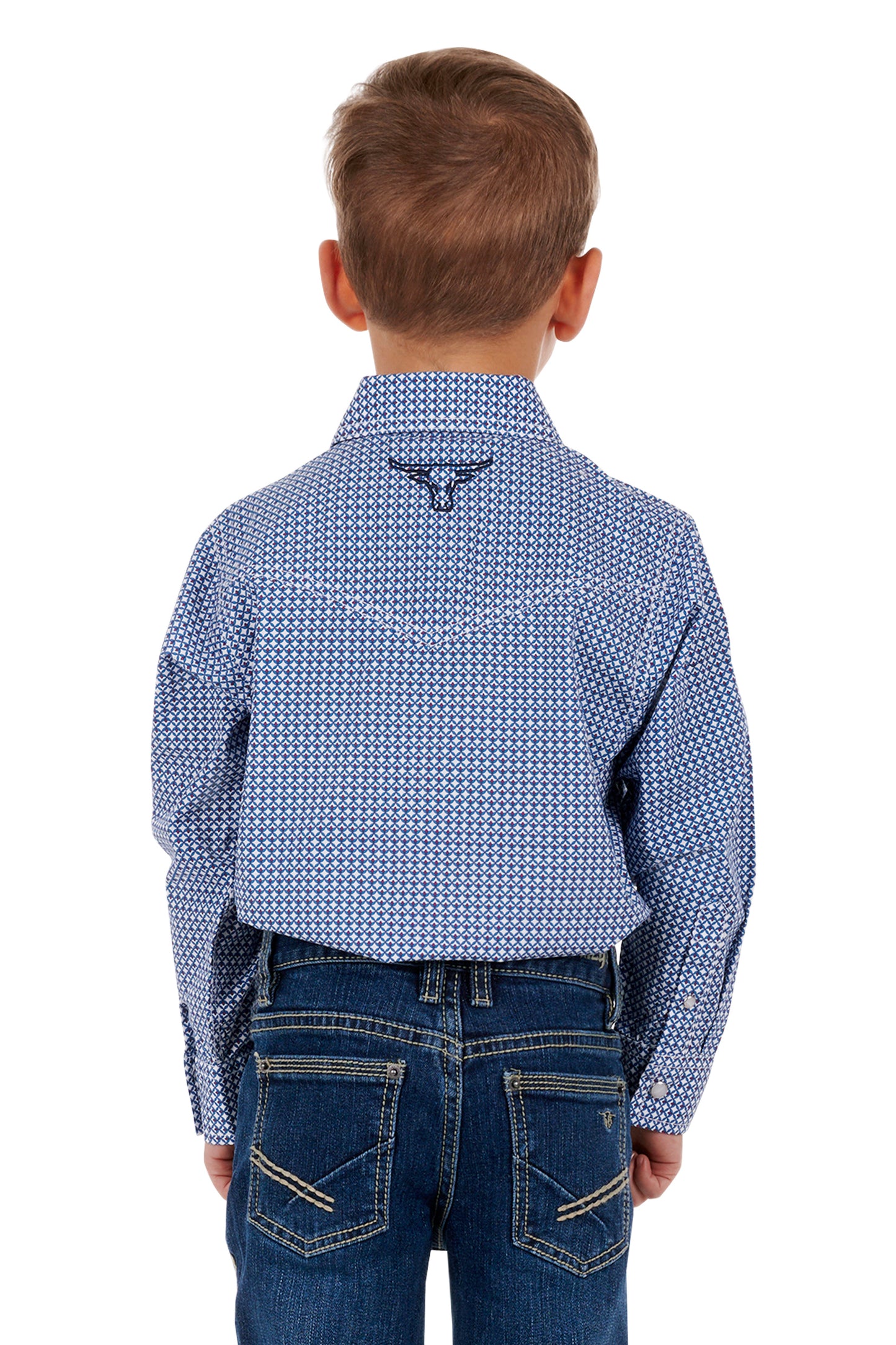 Pure Western Boys Oliver L/S Shirt - Blue/Red - P3S3100751