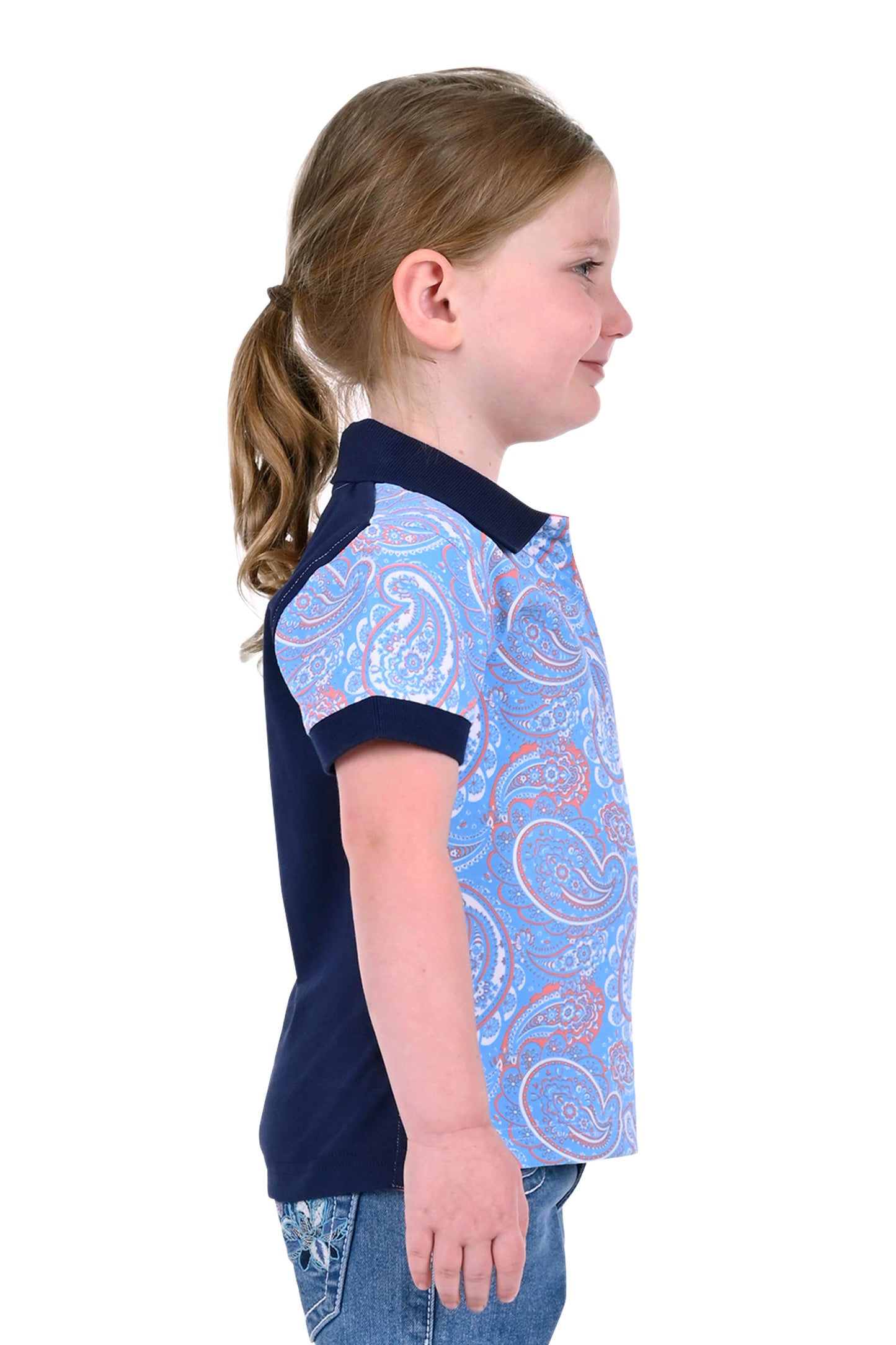 Pure Western Girls Kelsey Short Sleeve Polo - Navy/Multi - P3S5563695