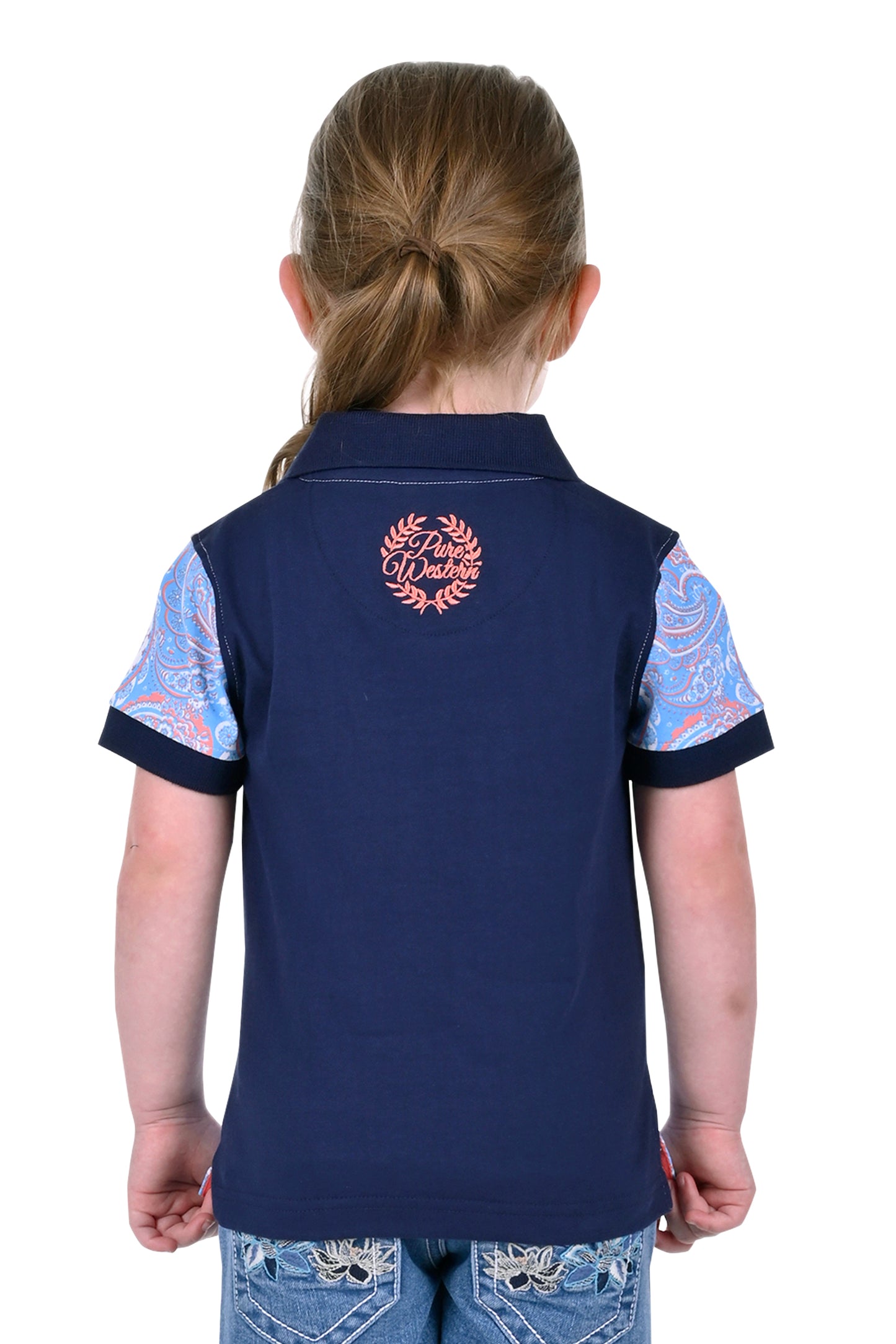Pure Western Girls Kelsey Short Sleeve Polo - Navy/Multi - P3S5563695