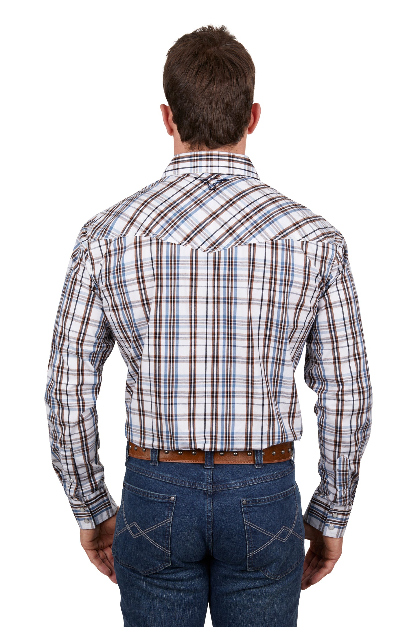 Pure Western Mens Evan Check  Western L/S Shirt - White/Tan