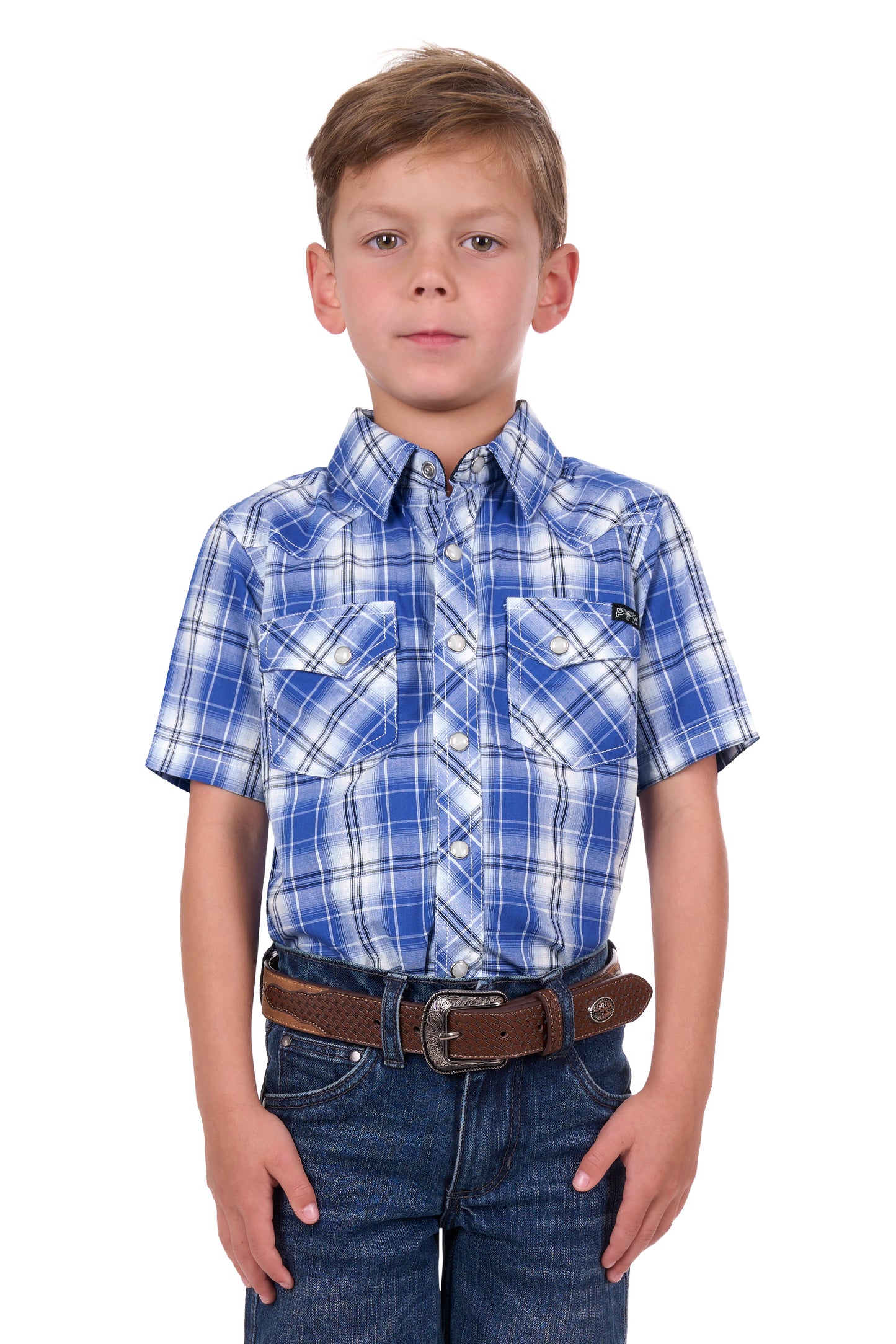 Pure Western Boys S/S Shirt - P4S3103958- Royal