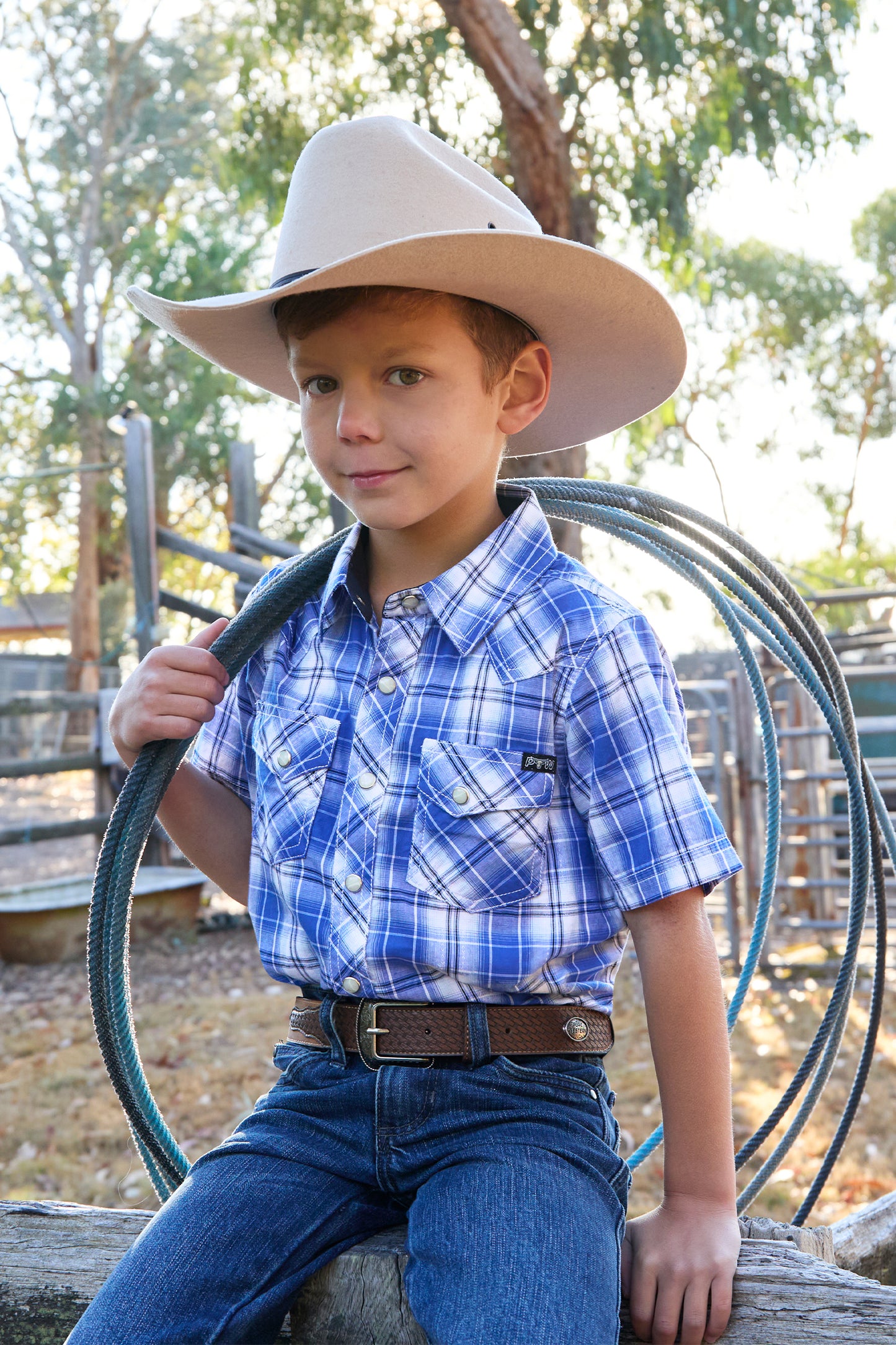 Pure Western Boys S/S Shirt - P4S3103958- Royal