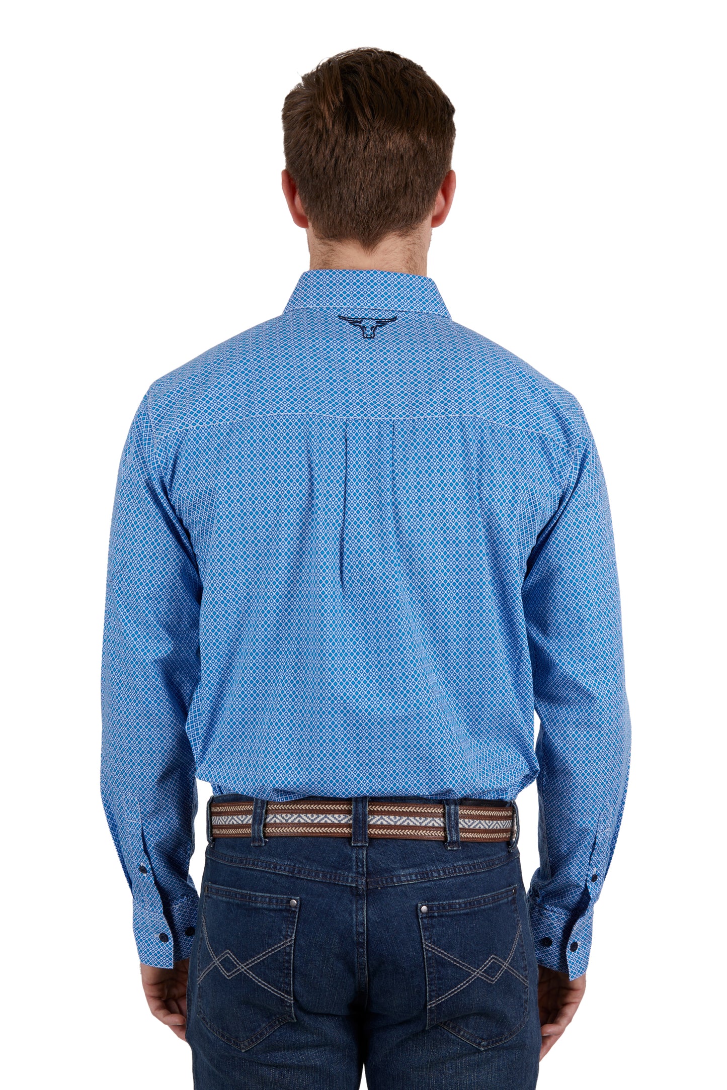 Pure Western Mens Hewitt Print Button Down L/S Shirt - Blue/Teal