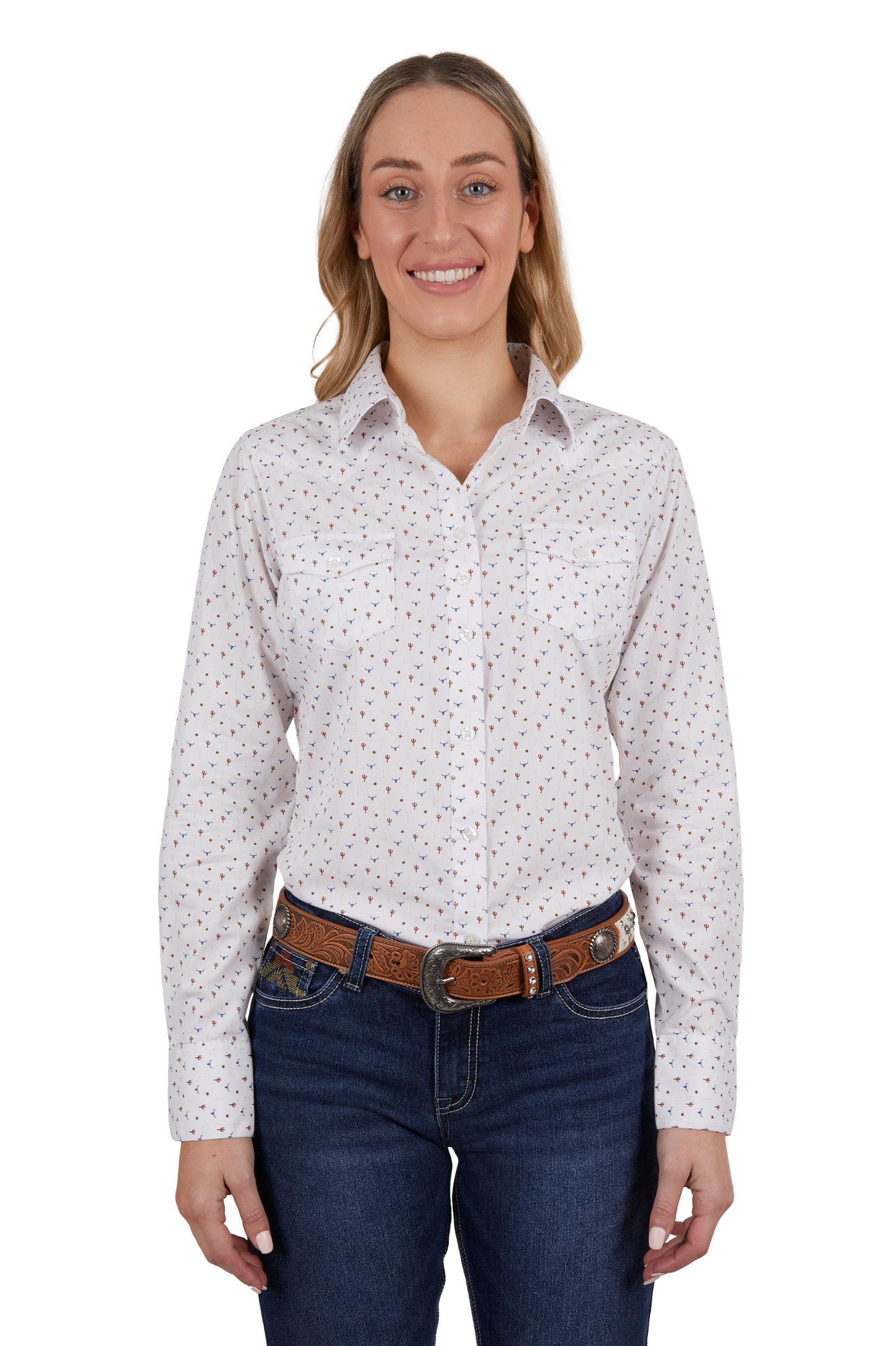Pure Western Ladies Clara Print L/S Western Shirt - Ivory - P4W2127903