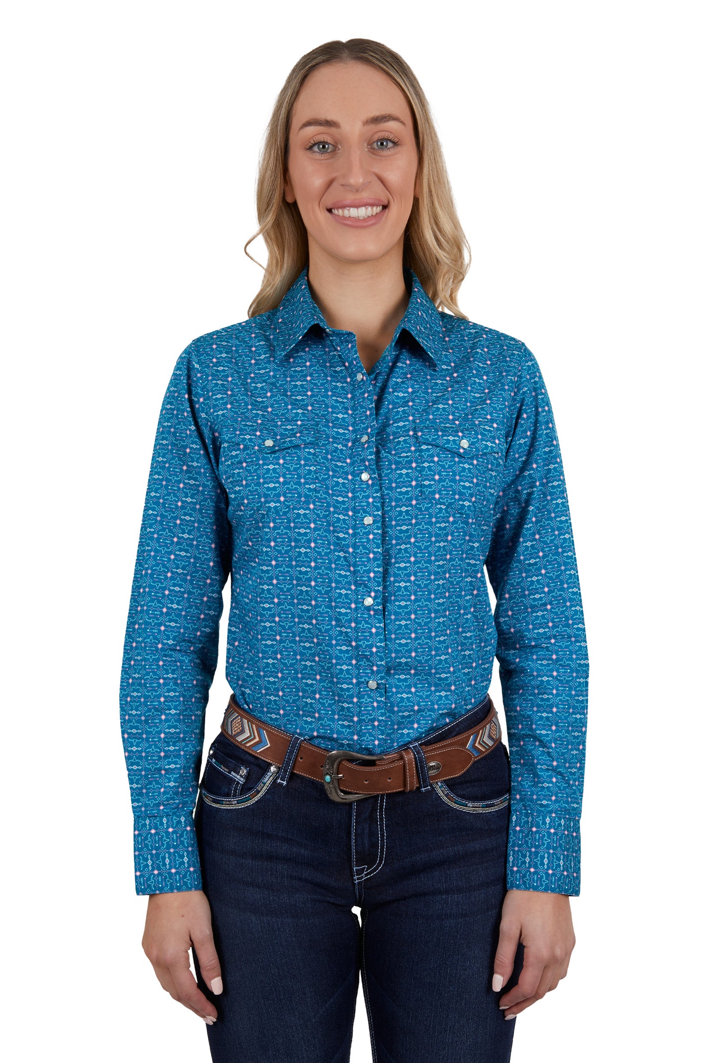 Pure Western Ladies Tomeka Print L/S Western Shirt - Blue - P4W2127905