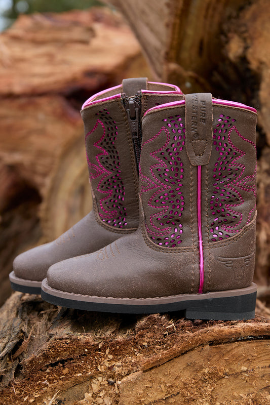 Pure Western Toddlers Abby Boot - Dark Brown and Fuschia