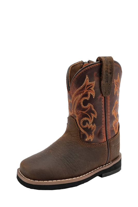 Pure Western Toddlers Barrett Boot - Dark Brown and Rust