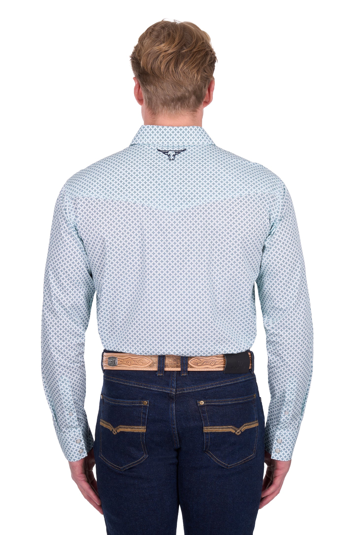 Pure Western Mens Gerald Print L/S Shirt - P6W1100165 - Green/Navy